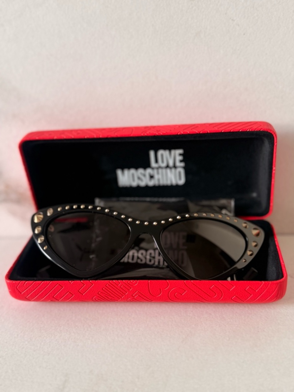 Moschino Black Cat-Eye Sunglasses with Gold Studs - Picture 8 of 9
